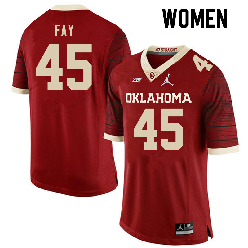 Women #45 Hampton Fay Oklahoma Sooners College Football Jerseys Stitched Sale-Retro